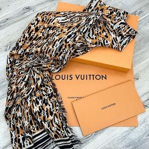 Louis Vuitton Orange Black Monogram Jungle Wool Shawl